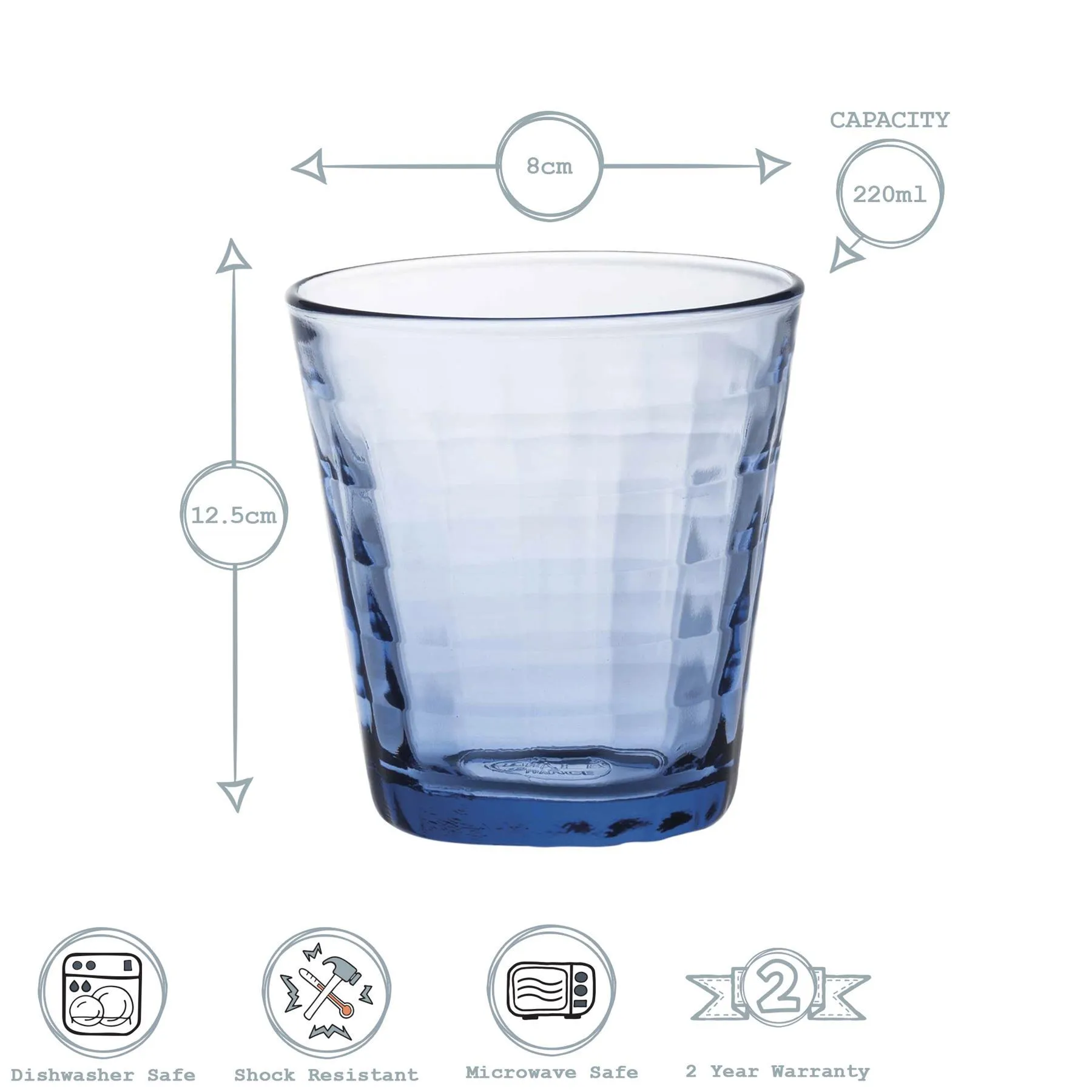 220ml Blue Prisme Water Glasses - Pack of Four - By Duralex