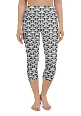 3D Woven Metallic Print Yoga Capris