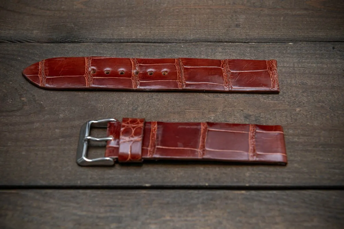 Alligator watch strap, Brown glazed, handmade in Finland