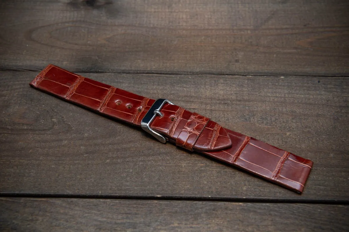 Alligator watch strap, Brown glazed, handmade in Finland