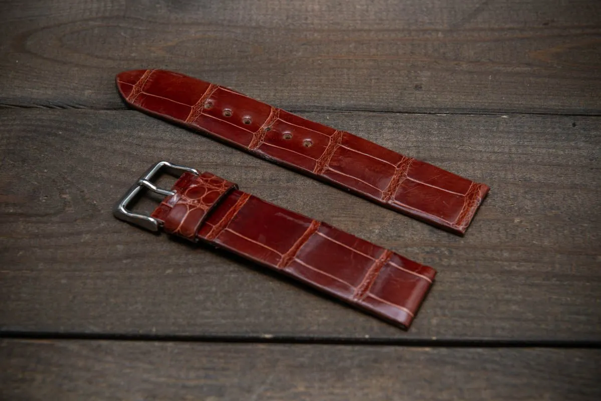 Alligator watch strap, Brown glazed, handmade in Finland