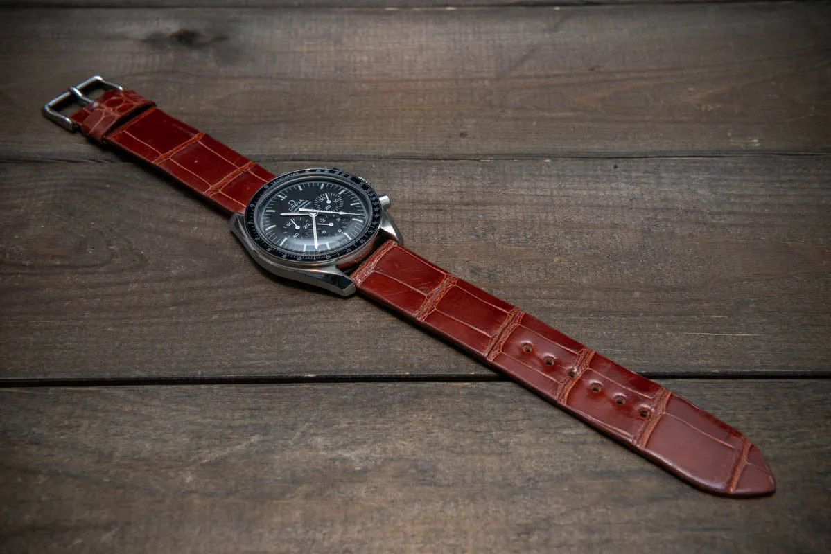 Alligator watch strap, Brown glazed, handmade in Finland