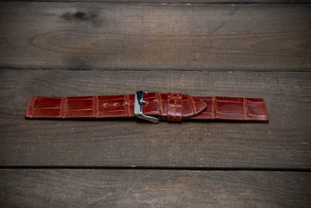 Alligator watch strap, Brown glazed, handmade in Finland