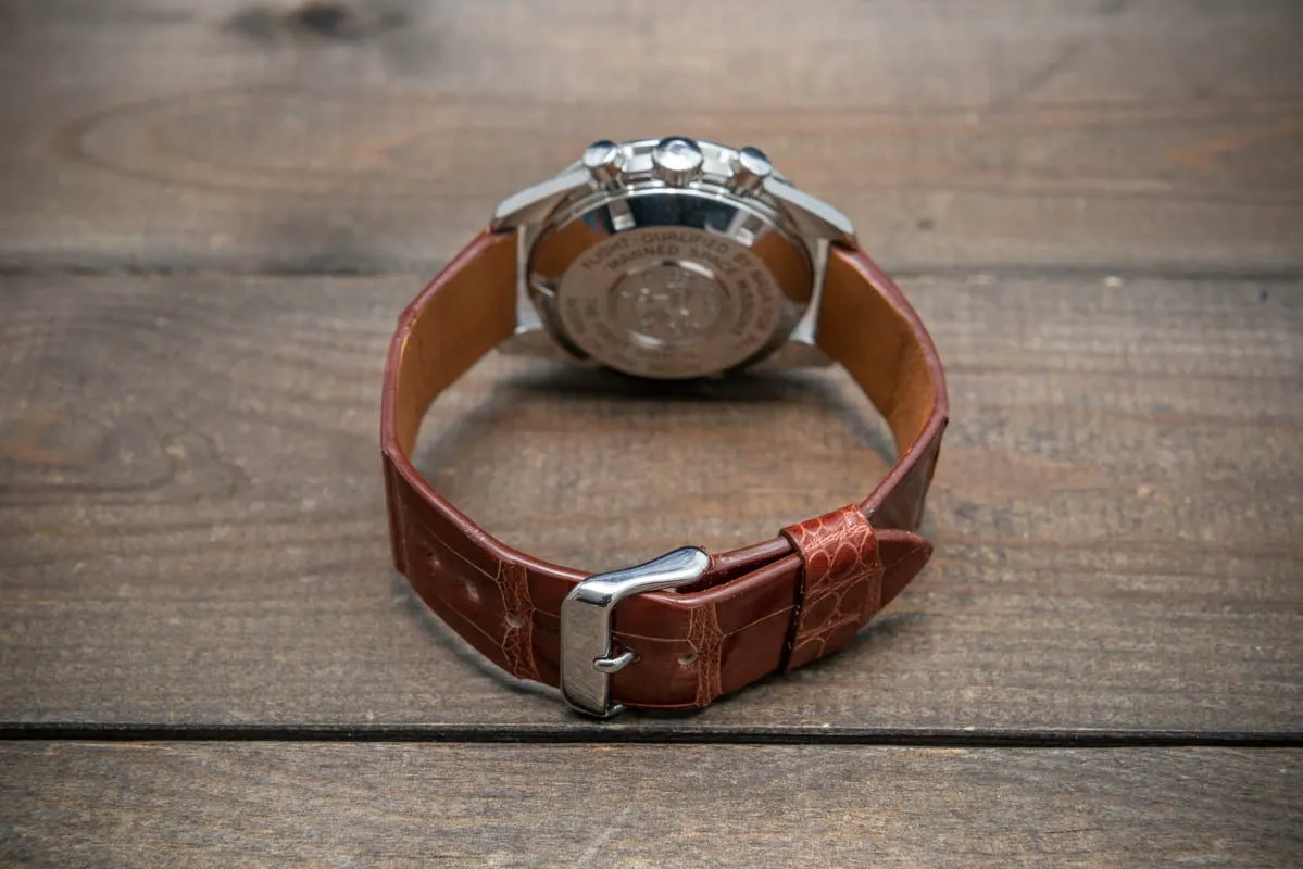 Alligator watch strap, Brown glazed, handmade in Finland