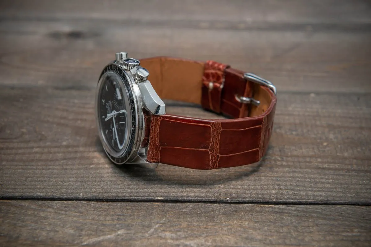 Alligator watch strap, Brown glazed, handmade in Finland