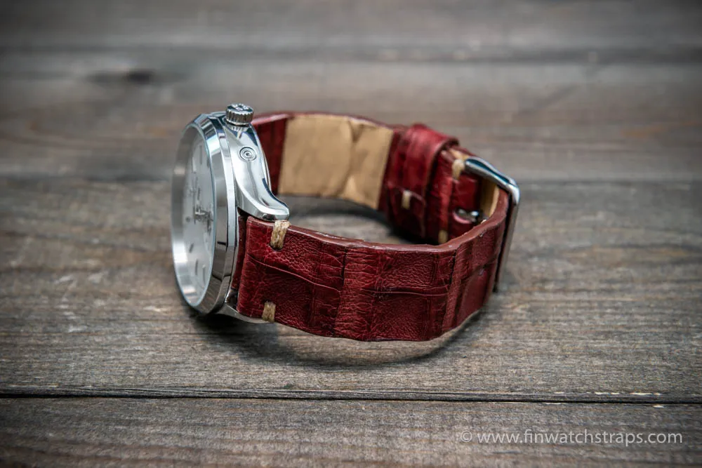 Alligator watch strap Burgundy, handmade in Finland