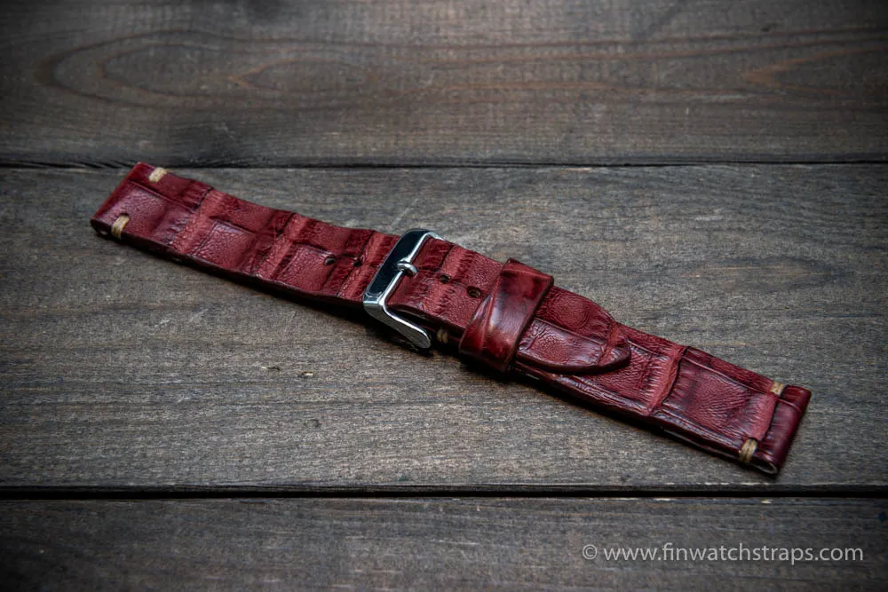 Alligator watch strap Burgundy, handmade in Finland