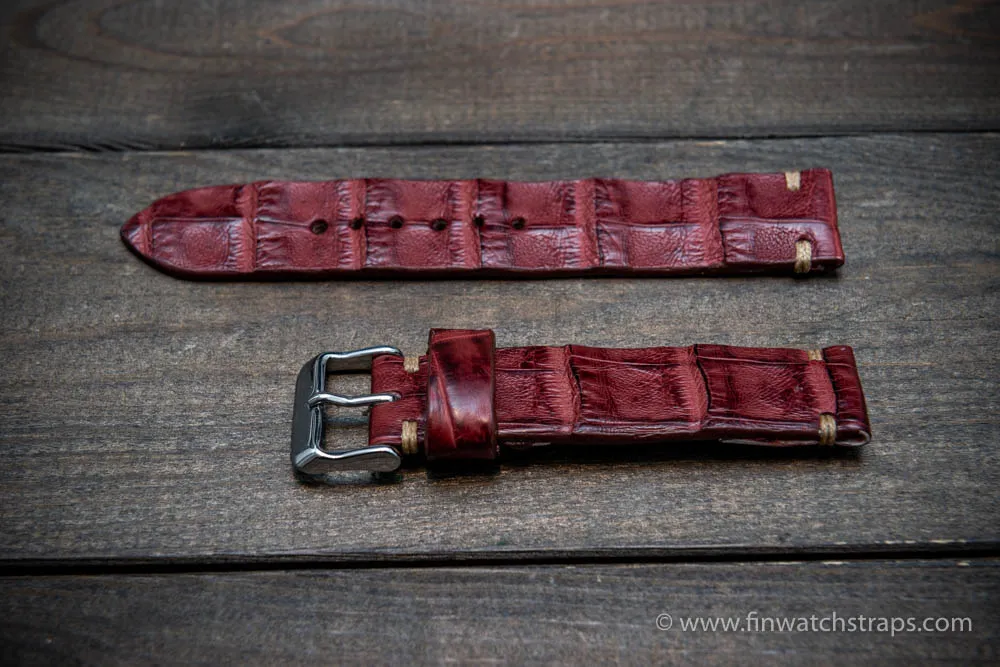 Alligator watch strap Burgundy, handmade in Finland