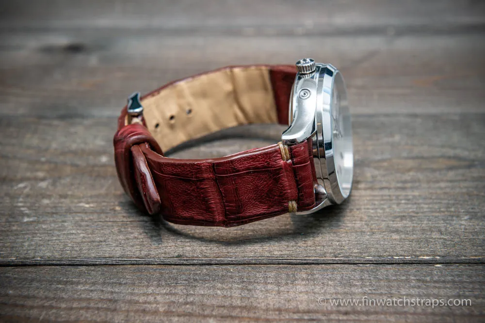 Alligator watch strap Burgundy, handmade in Finland