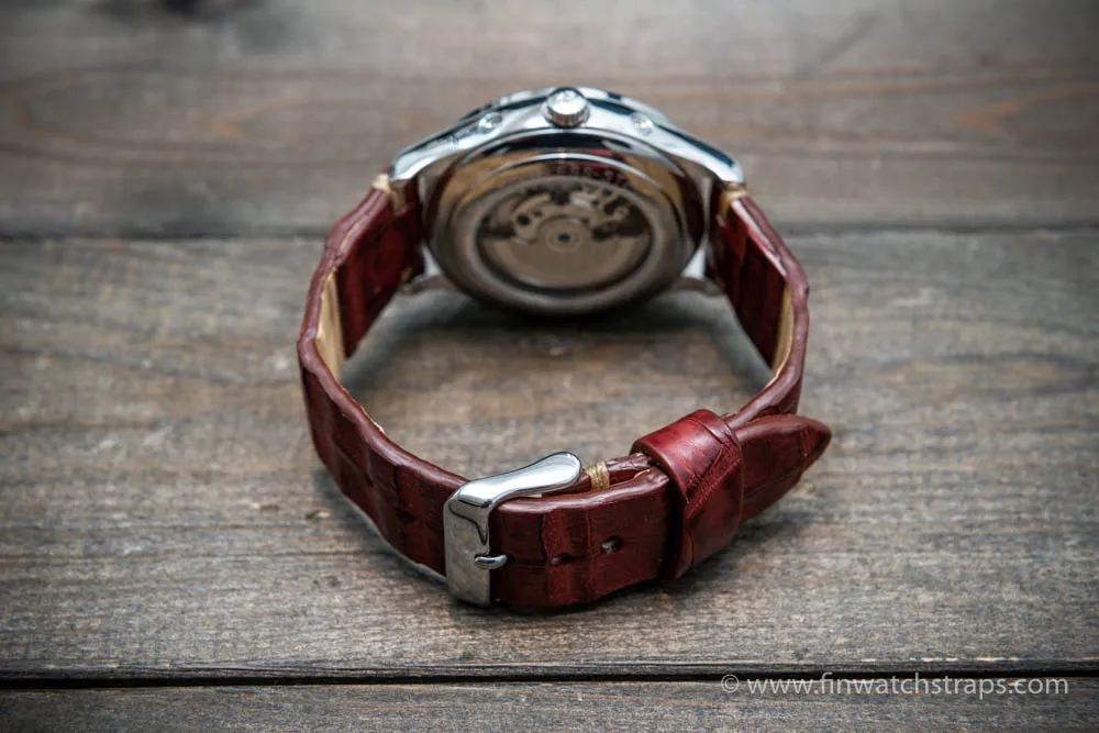 Alligator watch strap Burgundy, handmade in Finland