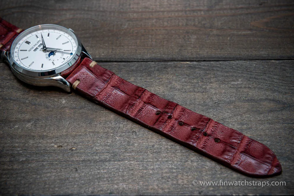 Alligator watch strap Burgundy, handmade in Finland