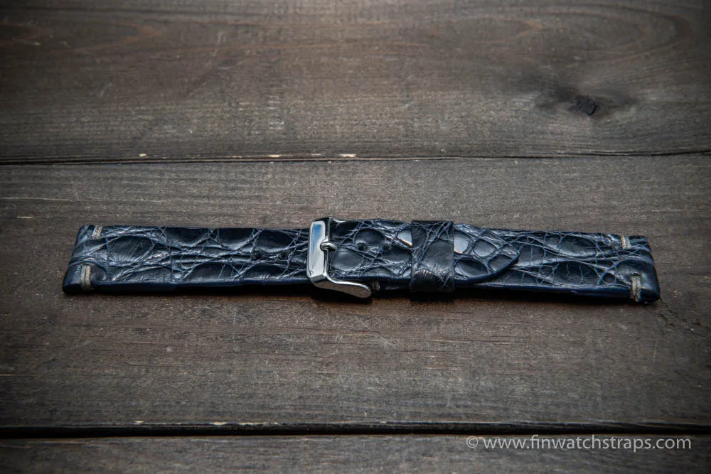 Alligator watch strap, navy blue, handmade in Finland