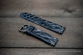 Alligator watch strap, navy blue, handmade in Finland