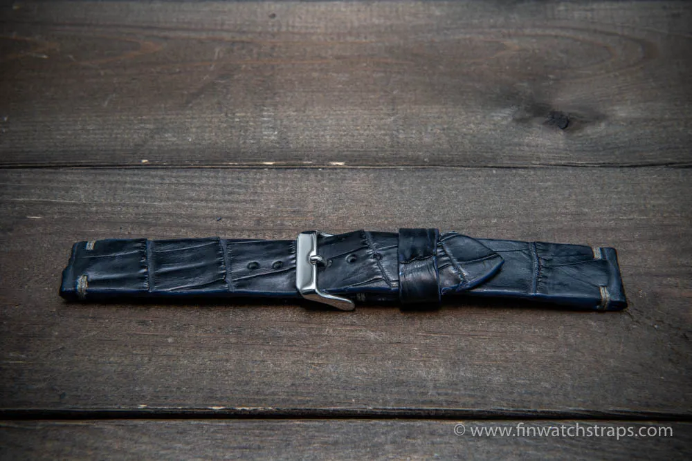 Alligator watch strap navy blue matte, handmade in Finland