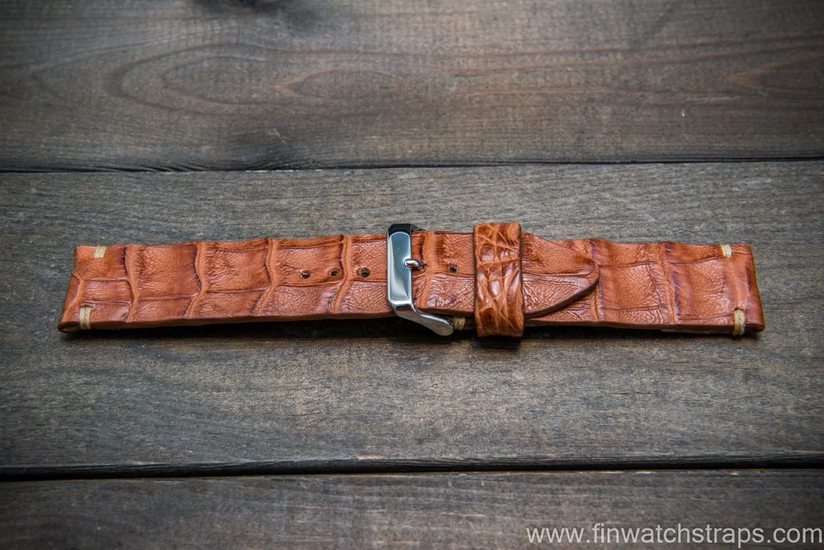 Alligator watch strap, Vintage Cognac,  handmade in Finland