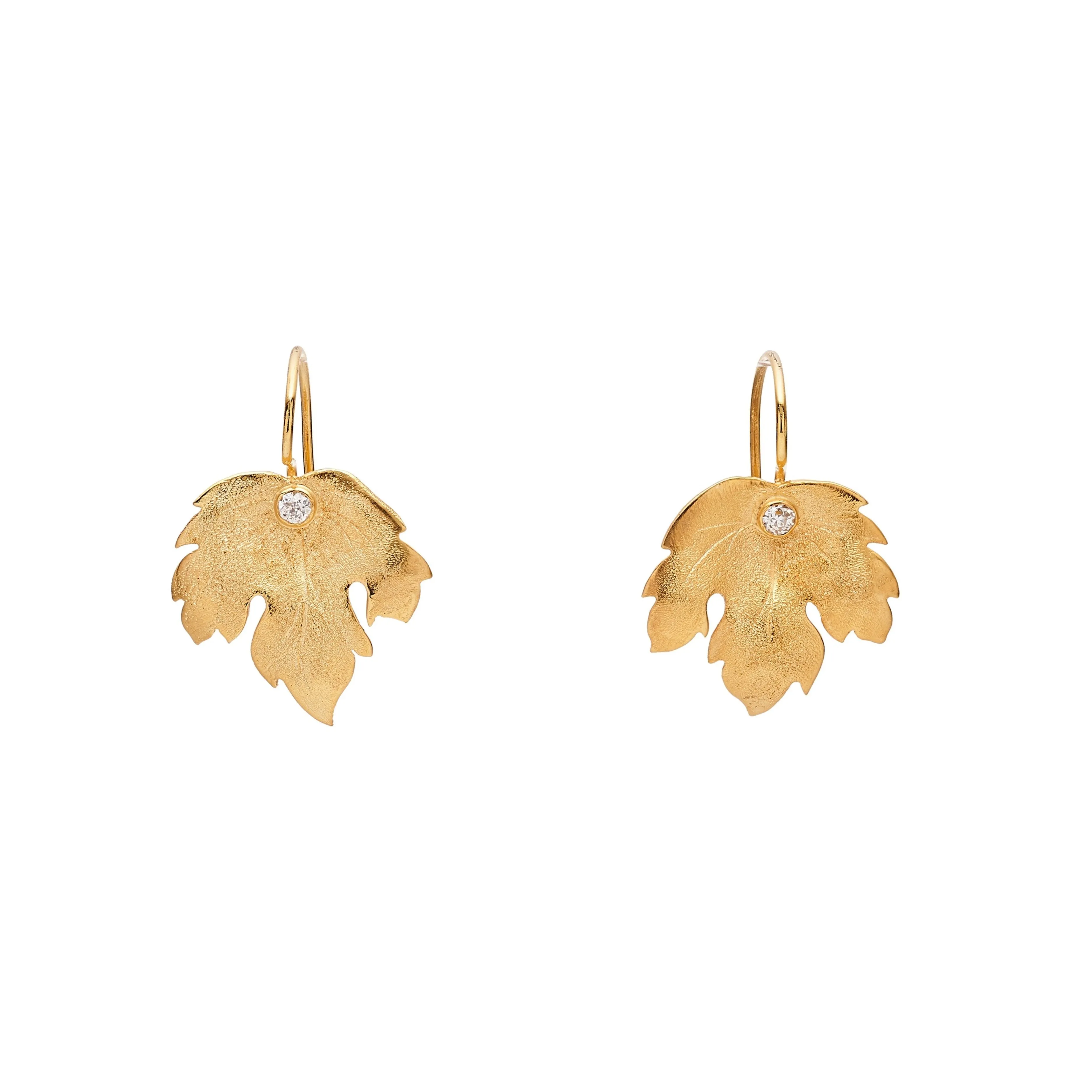 Antique Edwardian 14k Maple Leaf w/ Single Diamond Earrings