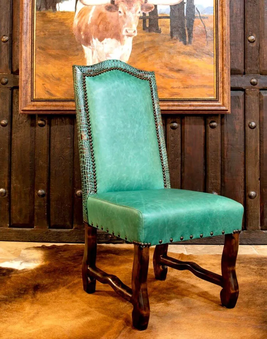 Aqua Marine & Croc Leather Dining Chairs