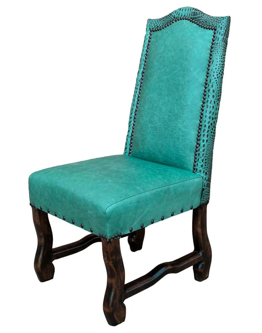 Aqua Marine & Croc Leather Dining Chairs