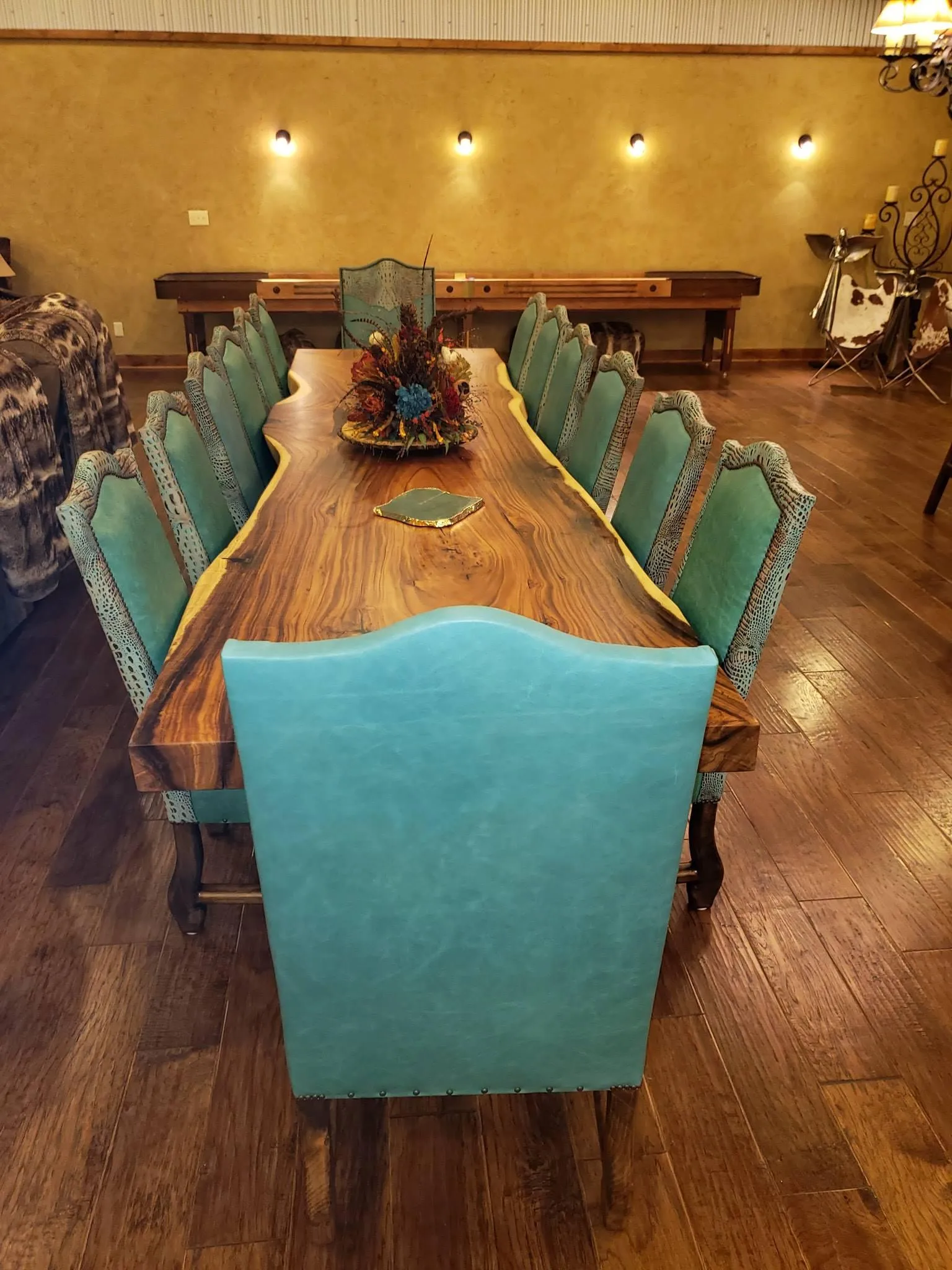 Aqua Marine & Croc Leather Dining Chairs