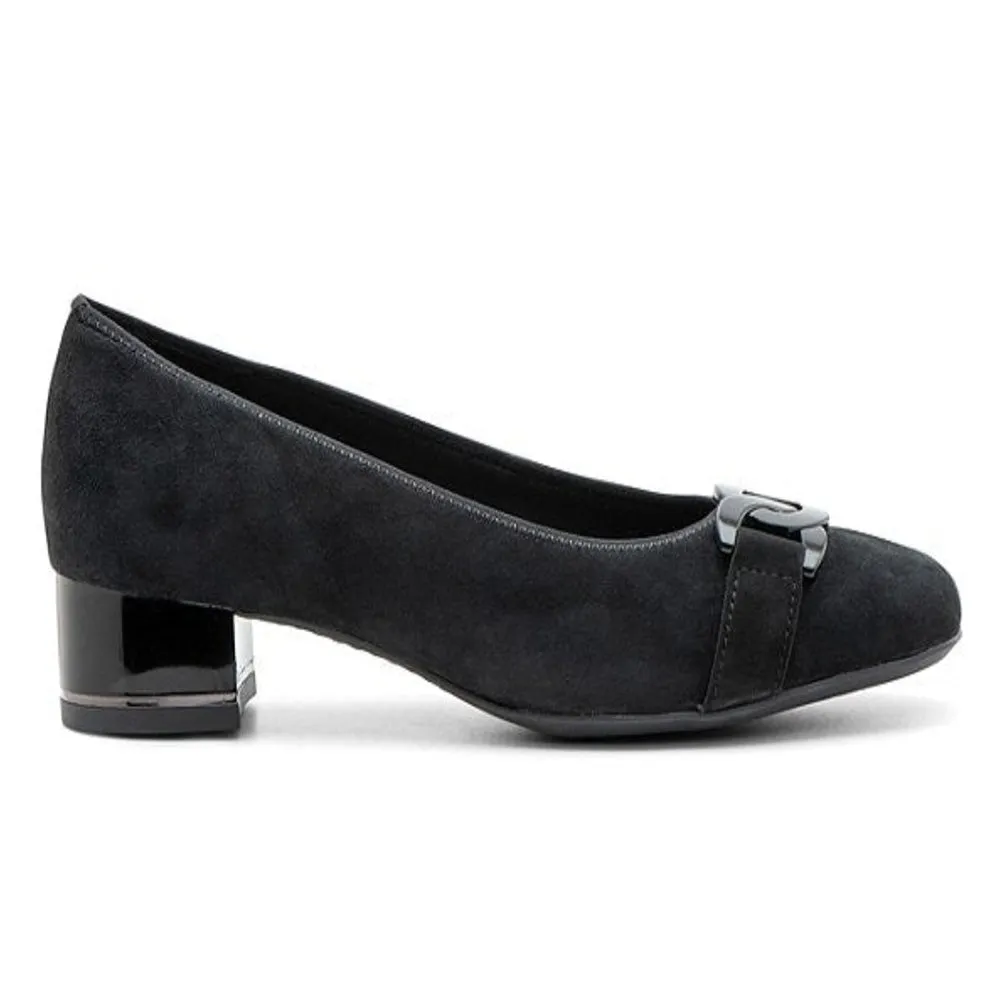 Ara Women's Gallant Block Heel Chain Black Kid Suede