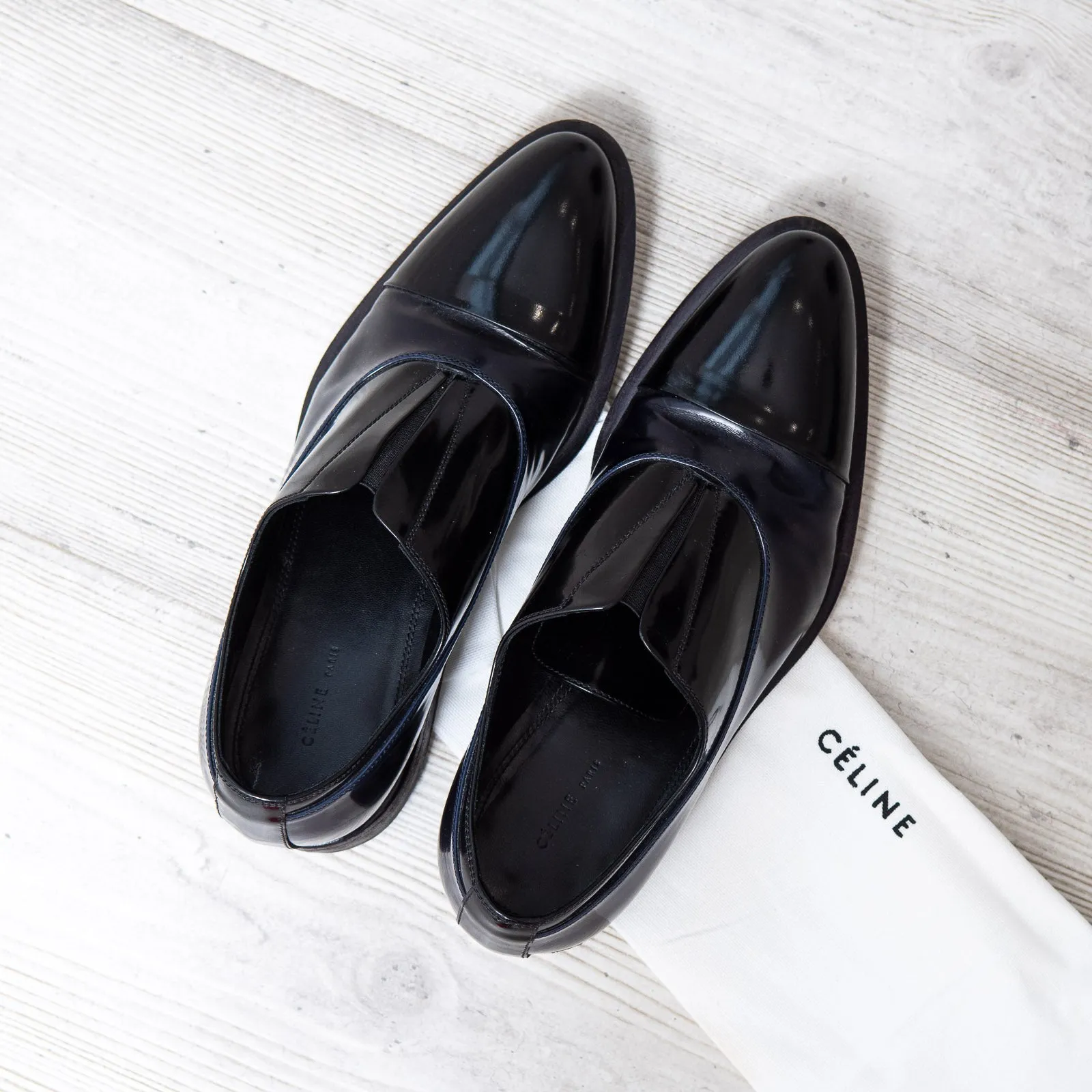 Celine Black Patent Leather Closed Brogue Shoes Size 38