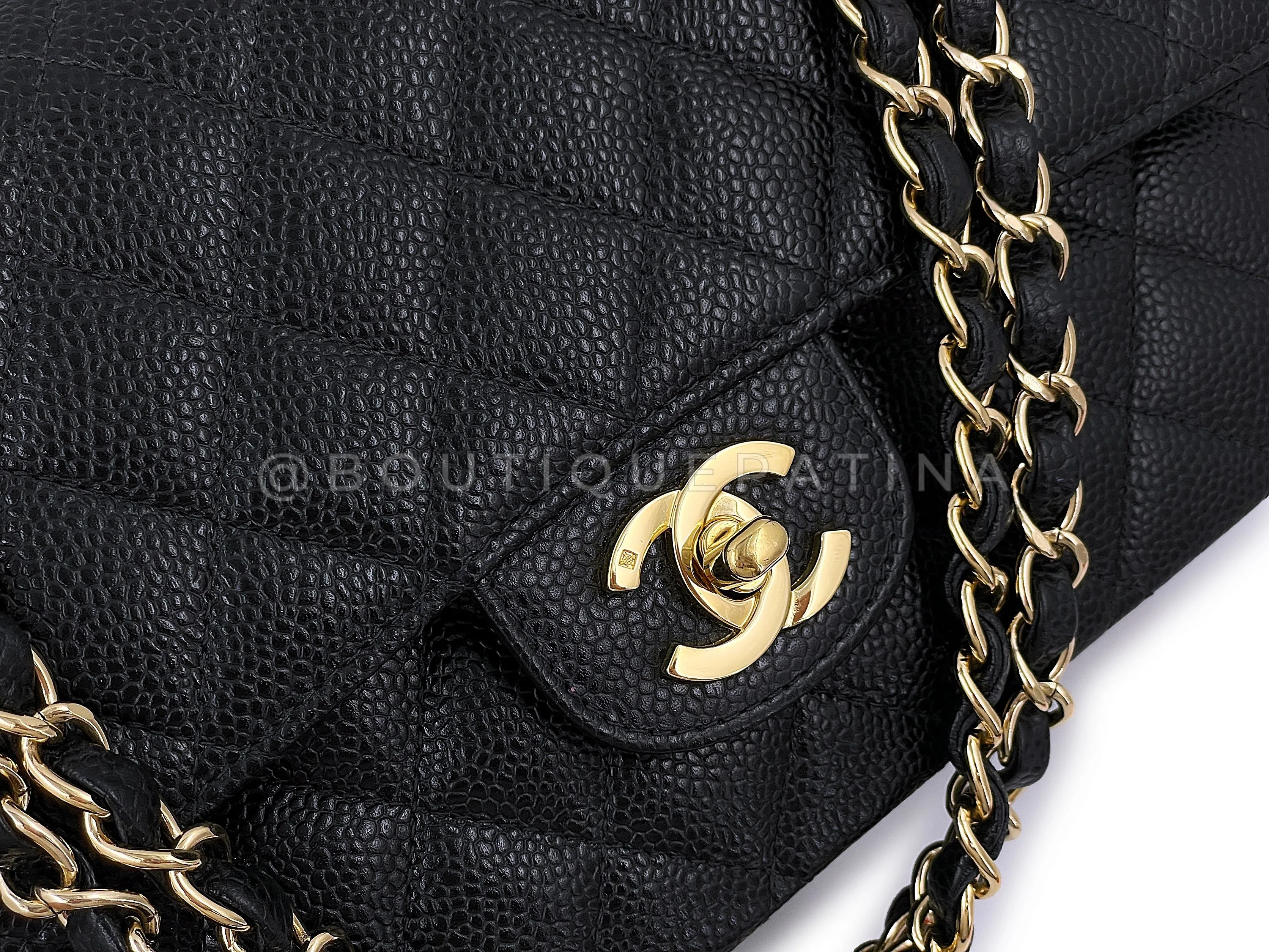 Chanel 2002 Vintage Black Caviar Medium Classic Double Flap Bag 24k GHW