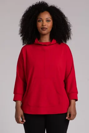 Fleece Back Jersey Funnel Neck Pullover with Kangaroo Pocket | Poppy