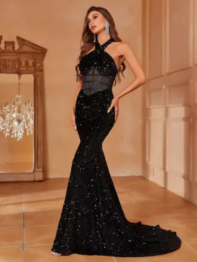 Halter Neck Sequin Mermaid Evening Dresses