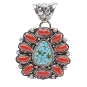 Handstamped Sterling Silver Cluster Pendant with Coral & Kingman Turquoise | Tyler Brown