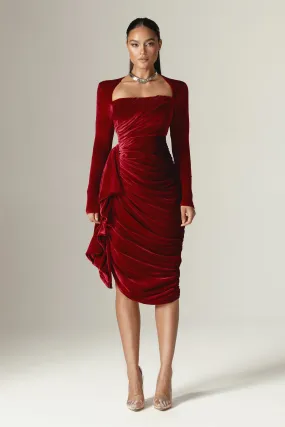 Narin Draped Midi Dress (Maroon)