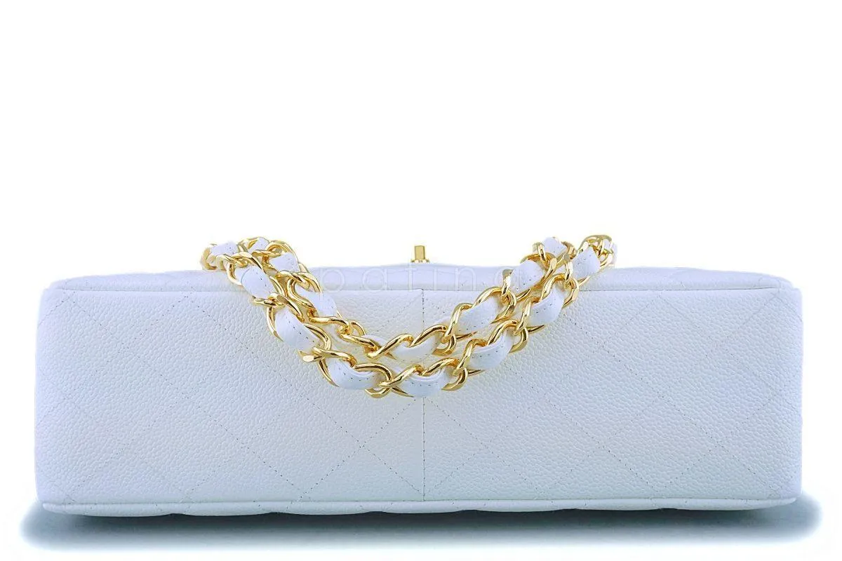 *rare* Chanel White Caviar Jumbo Classic Flap Bag 24k GHW