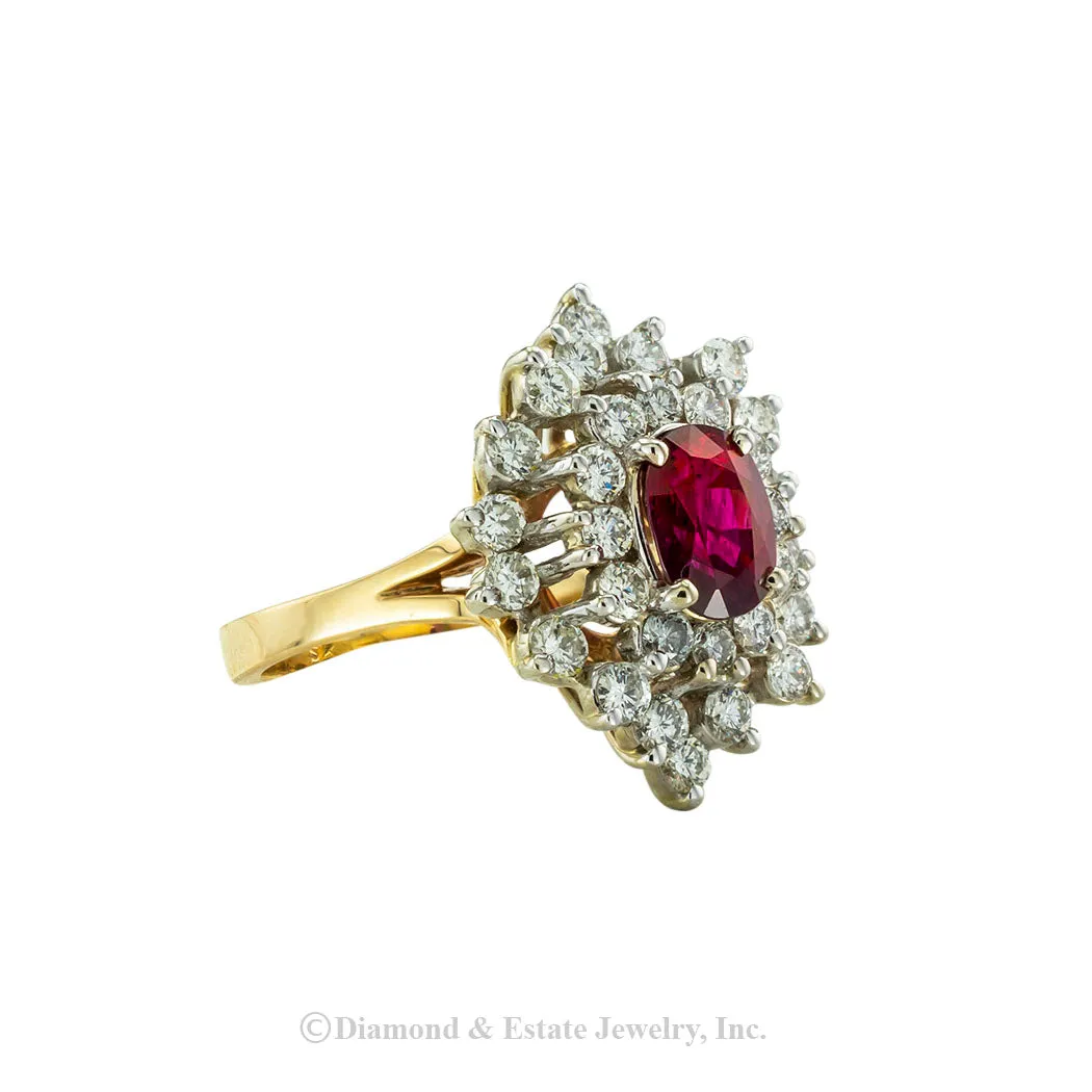 Ruby Diamond Gold Cluster Ring