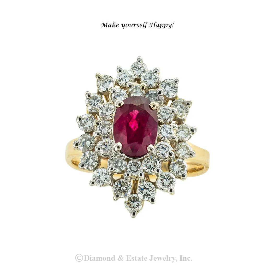 Ruby Diamond Gold Cluster Ring