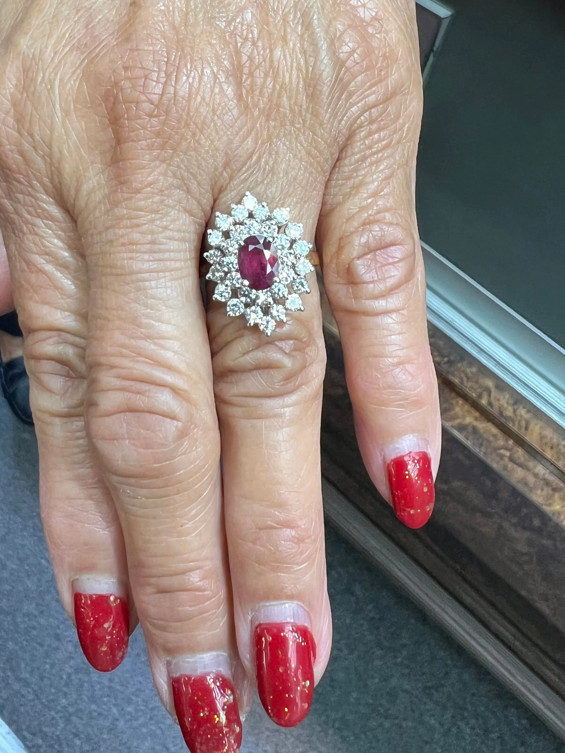 Ruby Diamond Gold Cluster Ring