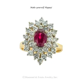 Ruby Diamond Gold Cluster Ring