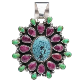 Spiderweb Kingman Turquoise Pendant with Gaspeite & Spiny Oyster Shell | Linda Yazzie