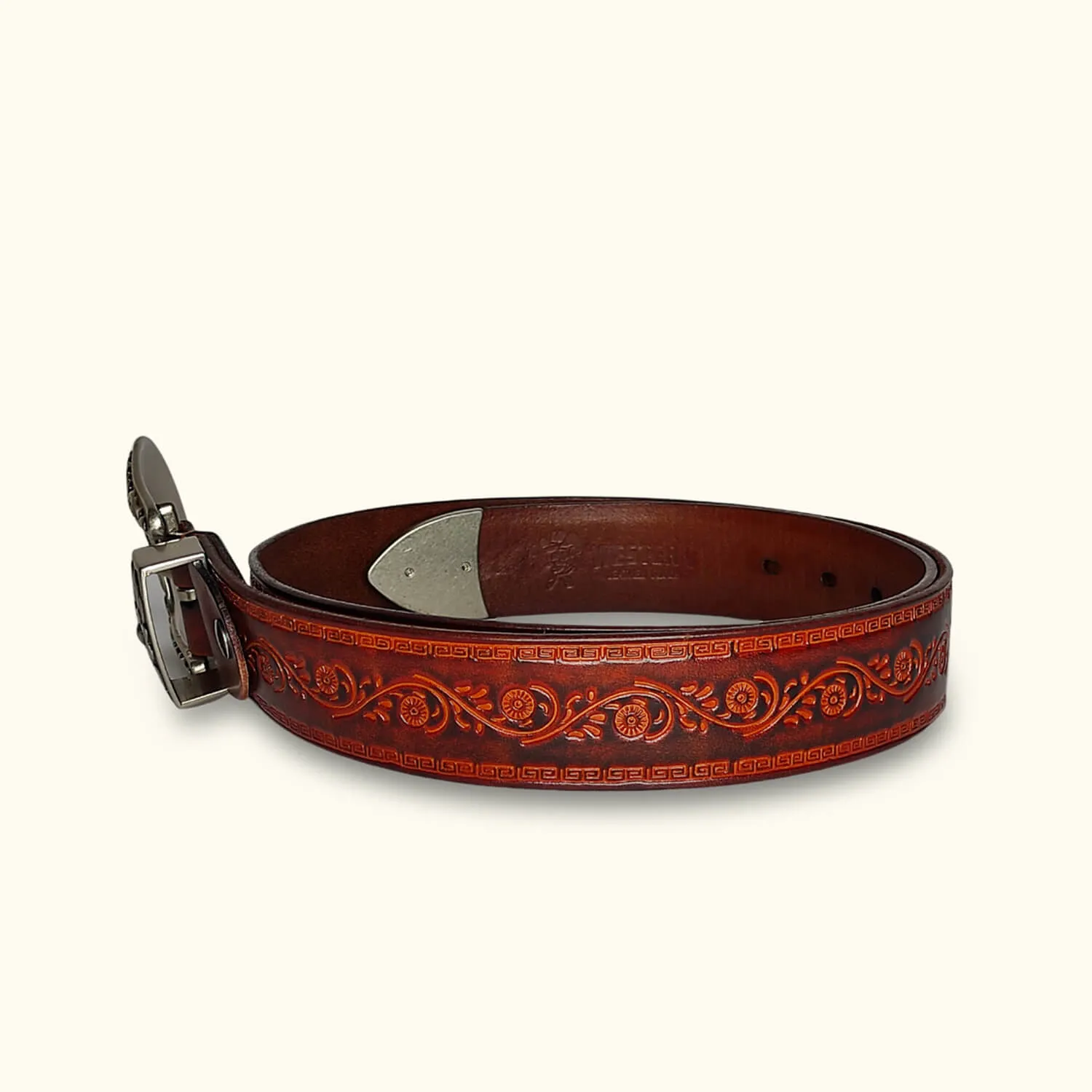 The Cicada - Engraved Leather Belt