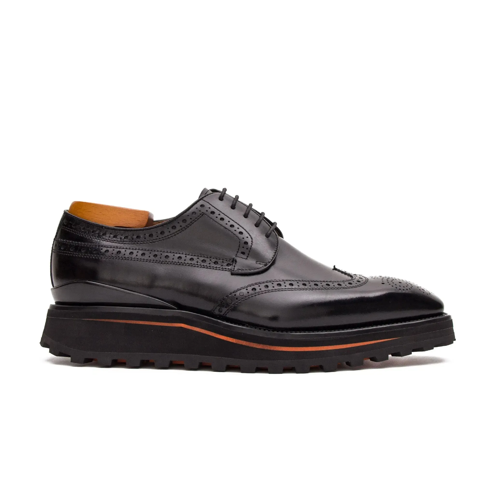 Thick-soled calfskin formal brogue derby shoes