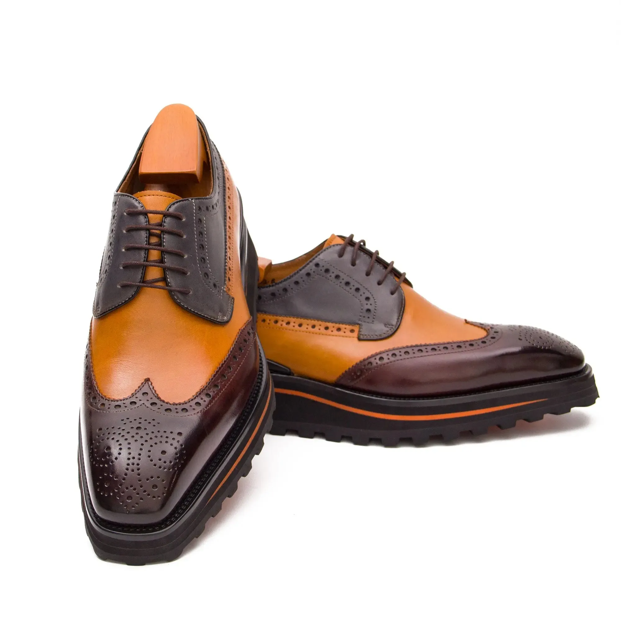 Thick-soled calfskin formal brogue derby shoes