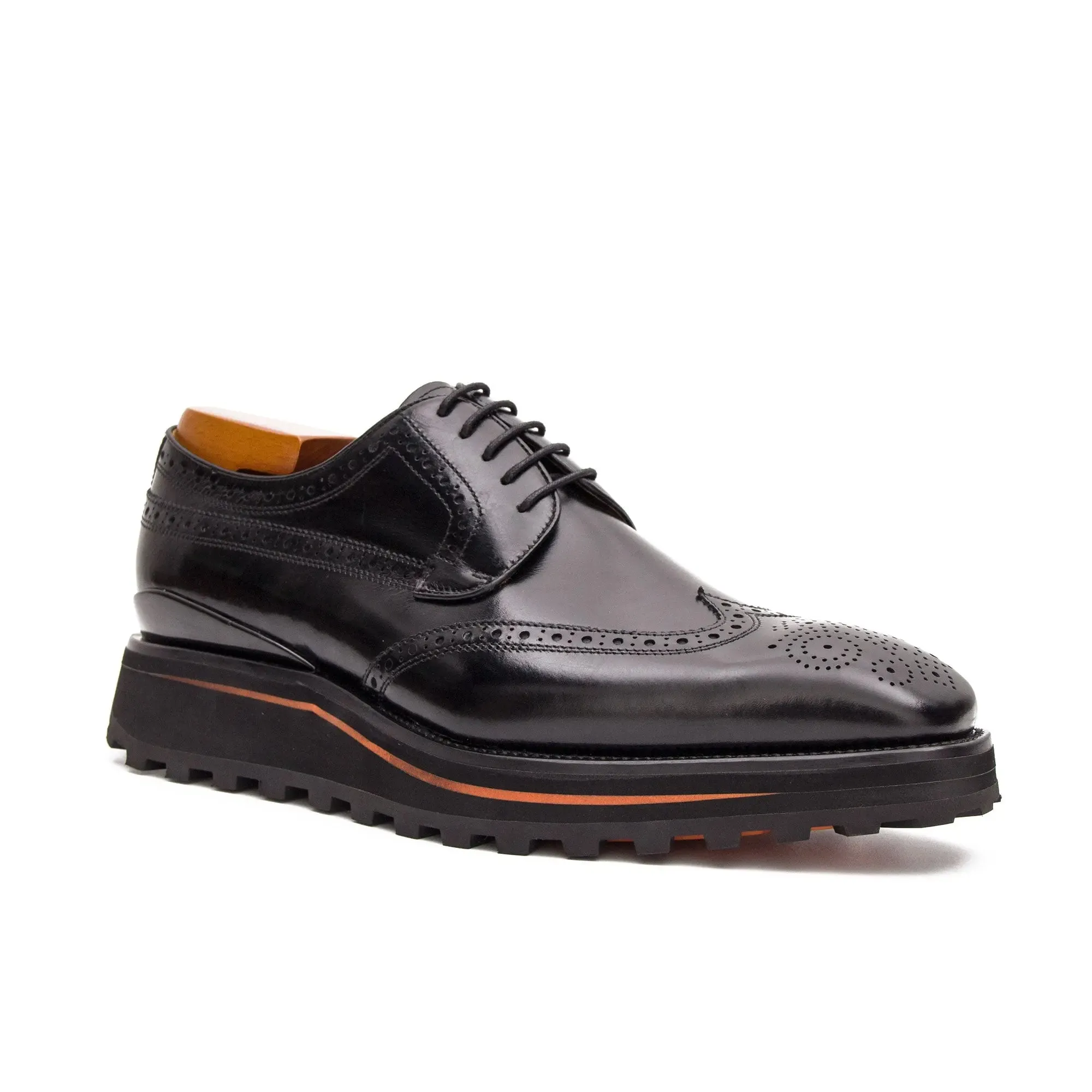 Thick-soled calfskin formal brogue derby shoes