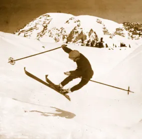 Vintage Ski Photo - Difficult Bank in Mid-air